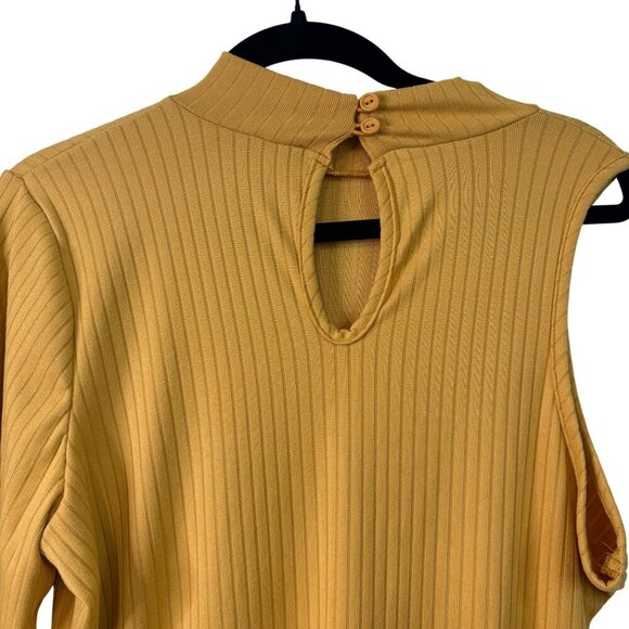 Ashley Stewart Mock Neckline One Sleeve Mustard Yellow Midi Dress Size 1X - Picture 8 of 10